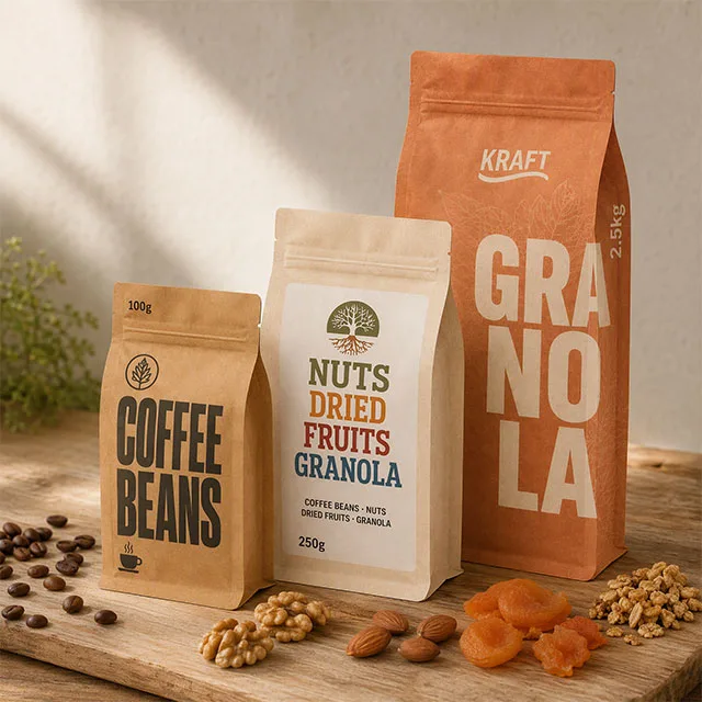 Eco-Friendly Kraft Paper Composite Stand-up Pouch with Natural Unbleached Fiber Exterior and Hidden Aluminum Barrier