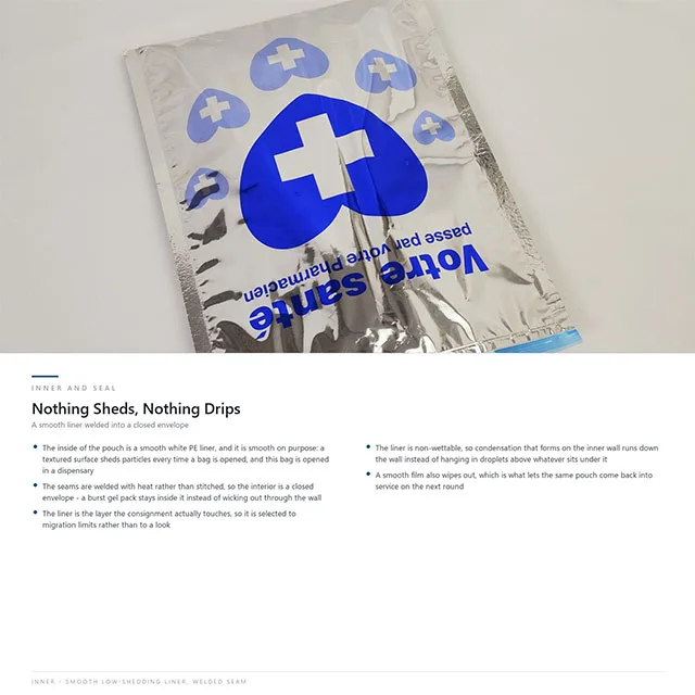 Pharmaceutical Thermal Delivery Pouch with Phase-Change Gel Pack Compatibility and Temperature-Monitoring Label Zone for 2-8°C Vaccine and Insulin Distribution