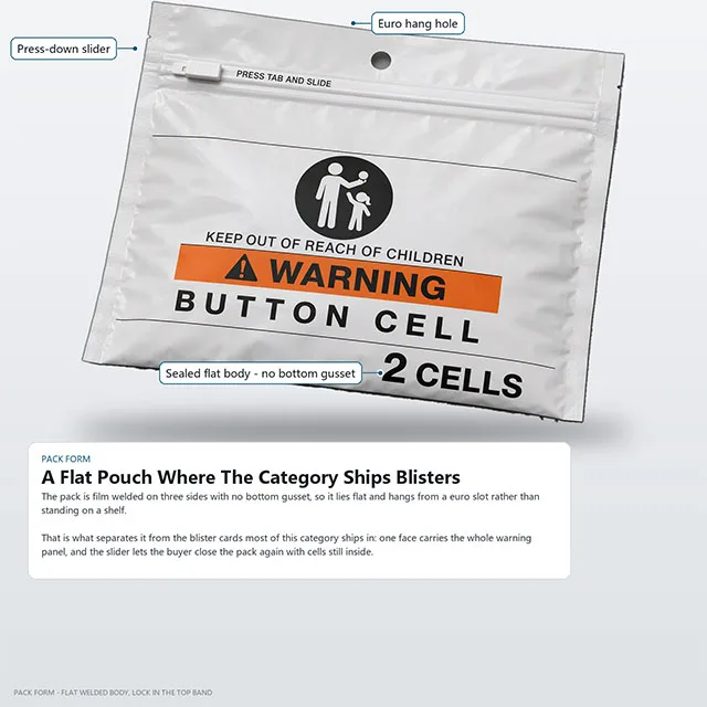 Button Battery Lay-Flat Pouch with Child-Resistant Slider