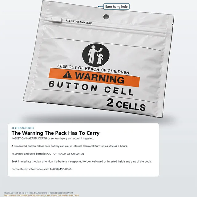 Button Battery Lay-Flat Pouch with Child-Resistant Slider