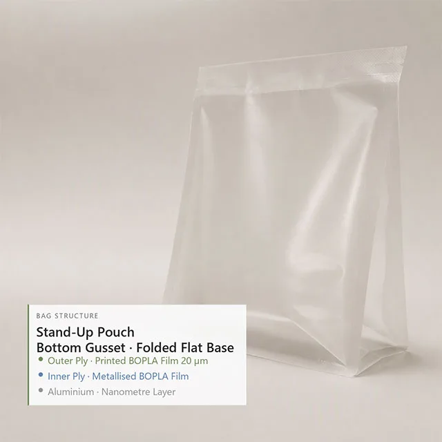 Biodegradable PLA Stand-up Pouch with Corn-Starch Based Compostable Film and Plant-Derived Soy Ink Printing