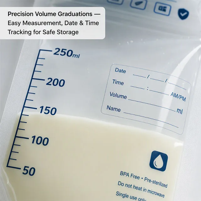 Frozen Breast Milk Storage Bag with Medical-Grade BPA-Free Double-Layer Spout Seal and Graduated Volume Markings