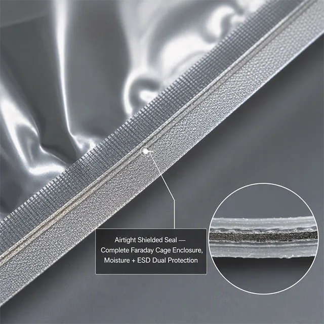 Industrial ESD Anti-Static Shielding Bag with Faraday Cage Multi-Layer Metallized Grid for Electronic Component Protection