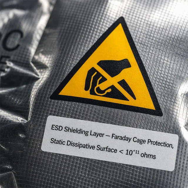 Industrial ESD Anti-Static Shielding Bag with Faraday Cage Multi-Layer Metallized Grid for Electronic Component Protection