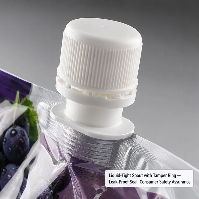 Liquid Beverage Stand-up Pouch with Gusseted Leak-Proof Base and Tamper-Evident Spout Cap for Juice and Drinks