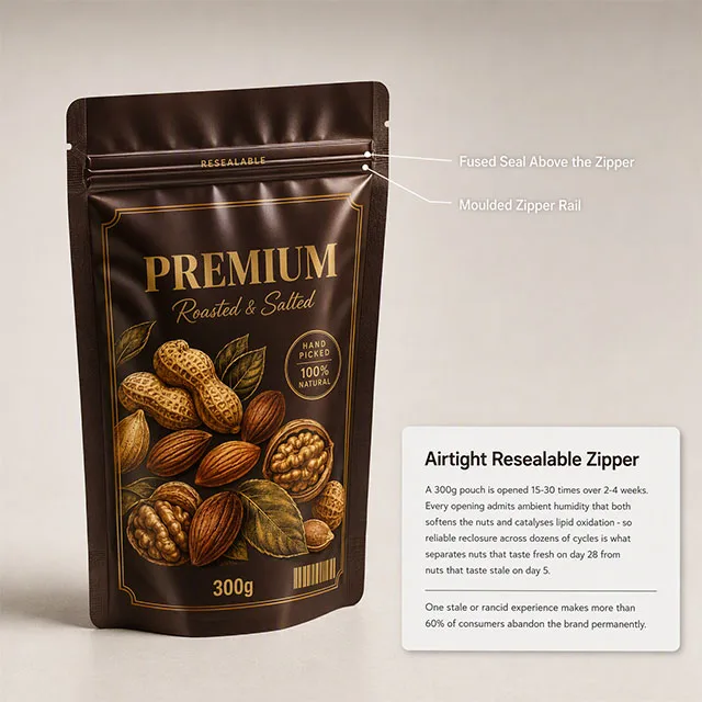 Snack Nut Bag with Moisture-Proof Resealable Zipper