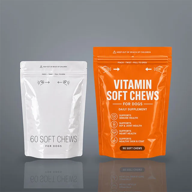 Pet Vitamin Soft Chew Pouch with Pinch-Twist-Pull Zipper