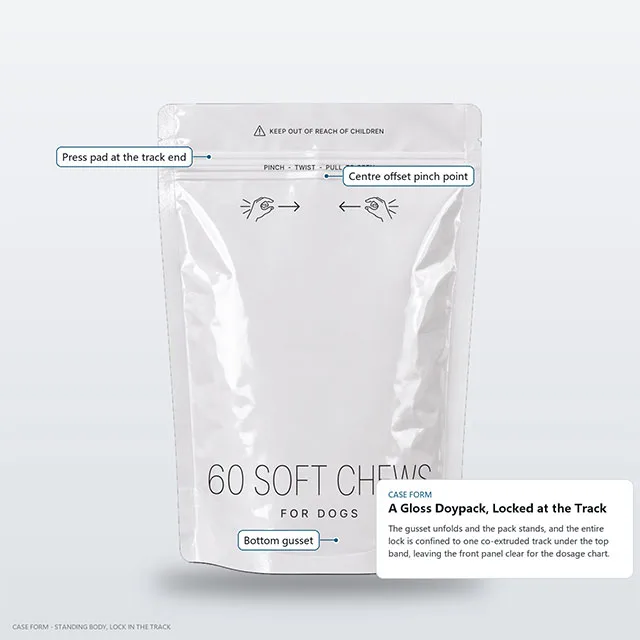 Pet Vitamin Soft Chew Pouch with Pinch-Twist-Pull Zipper