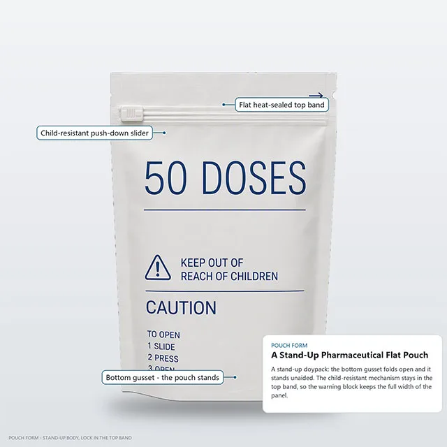 Pharmaceutical Lay-Flat Pouch with Child-Resistant Slider