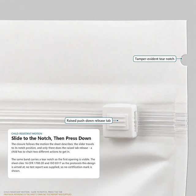 Pharmaceutical Lay-Flat Pouch with Child-Resistant Slider