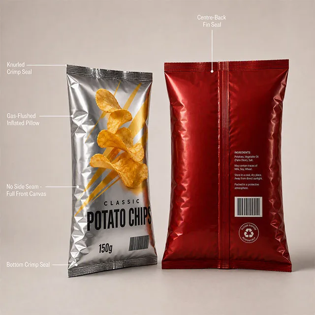 Snack Potato Chip Bag with Gas-Flushed Crush Protection