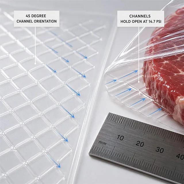 Frozen Meat Vacuum Bag with Diamond-Emboss Nylon Composite and Oleophobic Deep-Freeze Rated Inner Coating