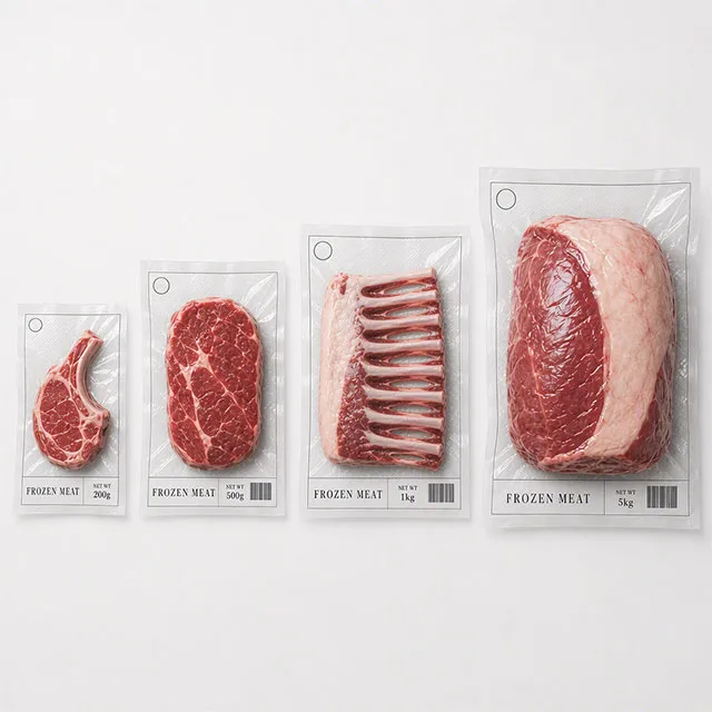 Frozen Meat Vacuum Bag with Diamond-Emboss Nylon Composite and Oleophobic Deep-Freeze Rated Inner Coating