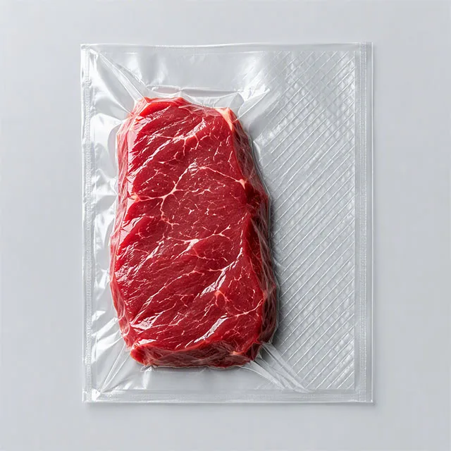Frozen Meat Vacuum Bag with Diamond-Emboss Nylon Composite and Oleophobic Deep-Freeze Rated Inner Coating